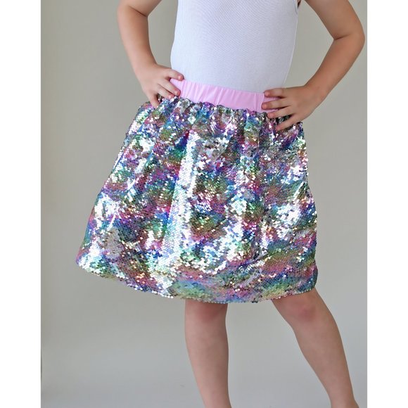 Pastel Rainbow Flip Bubble Skirt - Pastel Rainbow Skirt - Magic Sequin Rainbow S - Picture 1 of 5